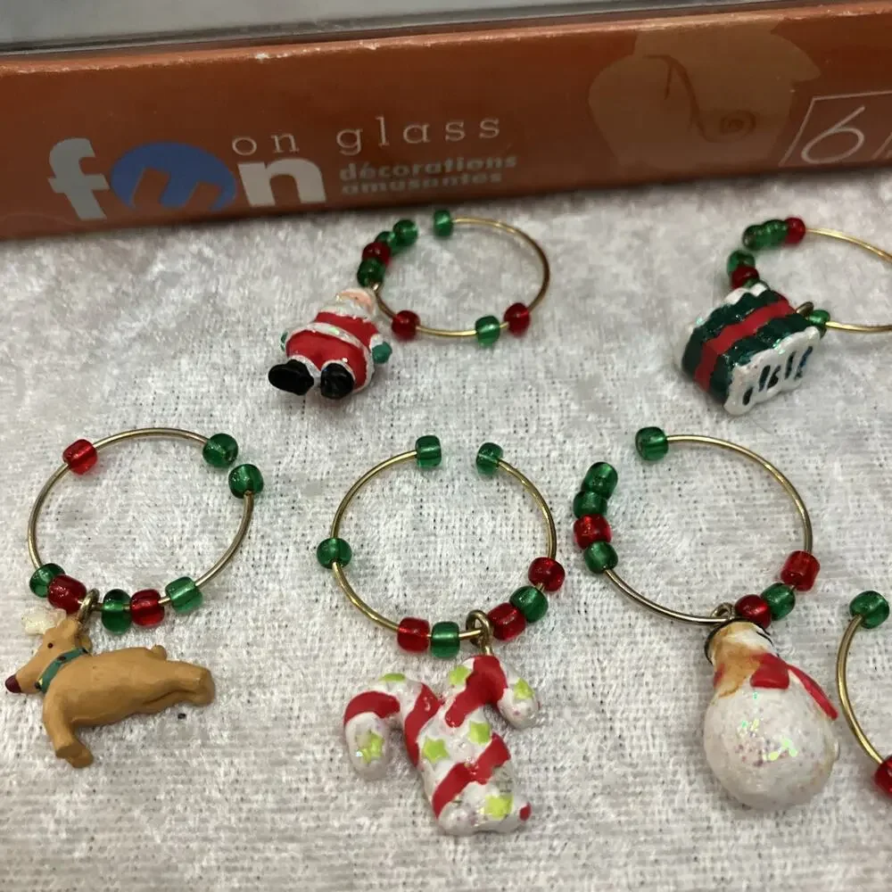Christmas Wine Glass Tag Charms Stem Markers Lot of 33pc Holiday Party Tableware